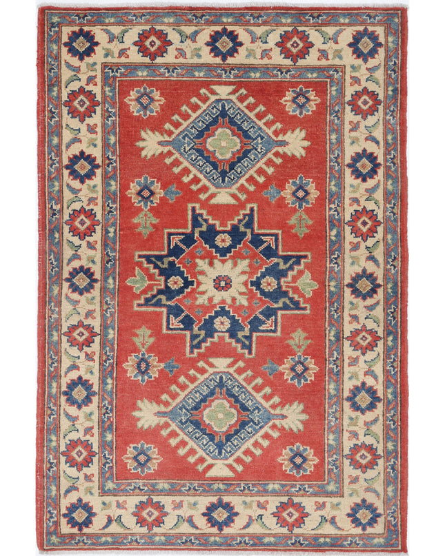 Kazak 3' 2" X 4' 10" Hand Knotted Wool Rug 3' 2" X 4' 10" (97 X 147) / Red / Wool