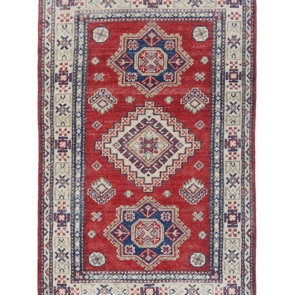 Kazak 2' 9" X 4' 7" Hand Knotted Wool Rug 2' 9" X 4' 7" (84 X 140) / Red / Wool
