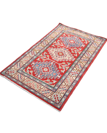 Kazak 3' 1" X 4' 10" Hand Knotted Wool Rug 3' 1" X 4' 10" (94 X 147) / Red / Wool