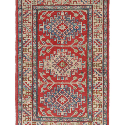 Kazak 3' 1" X 4' 10" Hand Knotted Wool Rug 3' 1" X 4' 10" (94 X 147) / Red / Wool