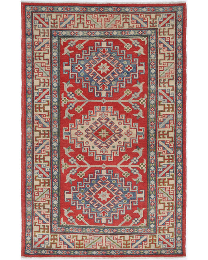 Kazak 3' 1" X 4' 10" Hand Knotted Wool Rug 3' 1" X 4' 10" (94 X 147) / Red / Wool