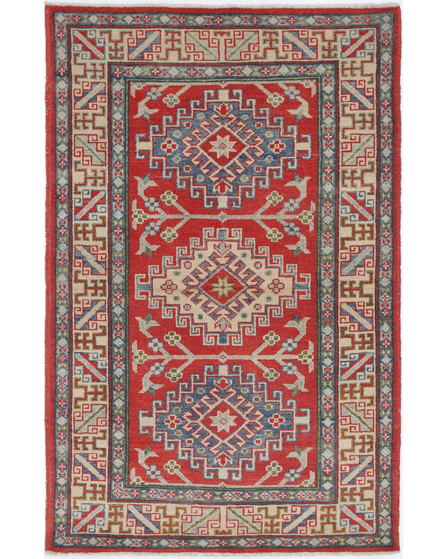 Kazak 3' 1" X 4' 10" Hand Knotted Wool Rug 3' 1" X 4' 10" (94 X 147) / Red / Wool