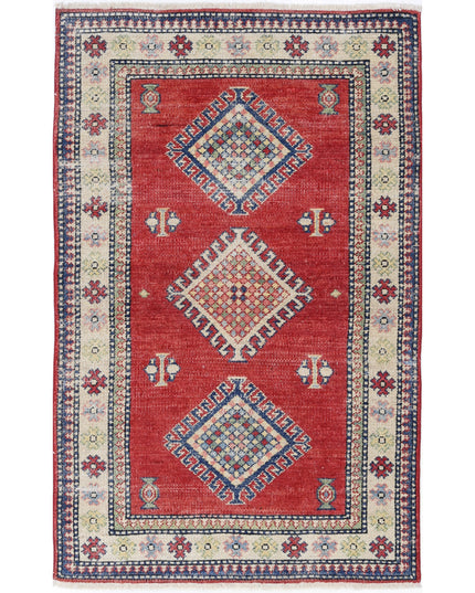 Kazak 2' 10" X 4' 8" Hand Knotted Wool Rug 2' 10" X 4' 8" (86 X 142) / Red / Wool