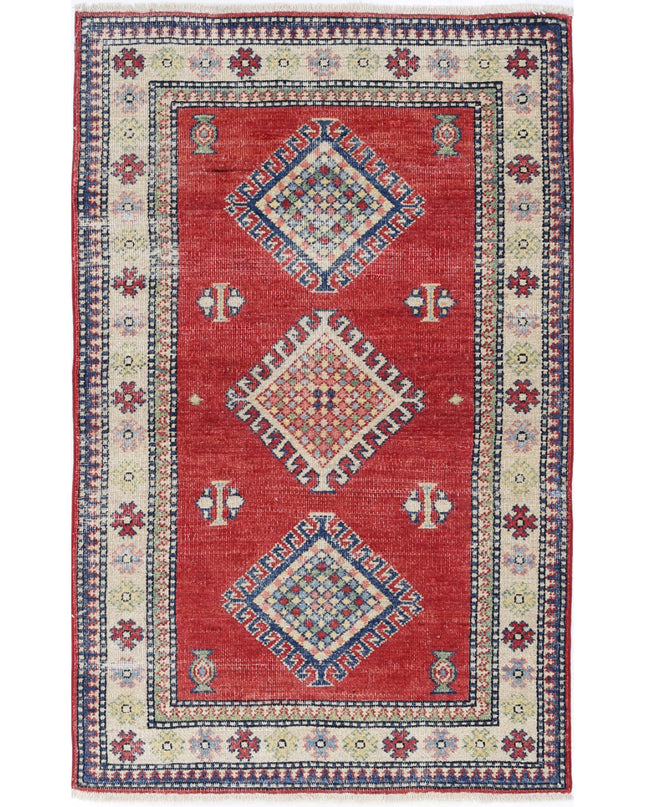 Kazak 2' 10" X 4' 8" Hand Knotted Wool Rug 2' 10" X 4' 8" (86 X 142) / Red / Wool