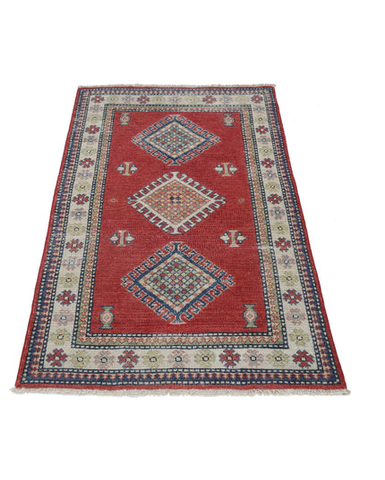 Kazak 2' 10" X 4' 7" Hand Knotted Wool Rug 2' 10" X 4' 7" (86 X 140) / Red / Wool