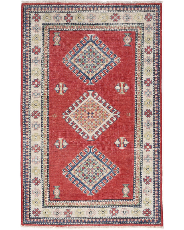 Kazak 2' 10" X 4' 7" Hand Knotted Wool Rug 2' 10" X 4' 7" (86 X 140) / Red / Wool