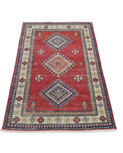 Kazak 2' 10" X 4' 7" Hand Knotted Wool Rug 2' 10" X 4' 7" (86 X 140) / Red / Wool