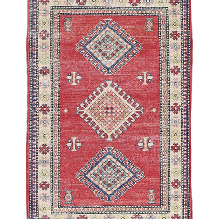 Kazak 2' 10" X 4' 7" Hand Knotted Wool Rug 2' 10" X 4' 7" (86 X 140) / Red / Wool