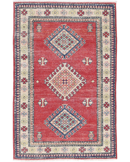 Kazak 2' 10" X 4' 7" Hand Knotted Wool Rug 2' 10" X 4' 7" (86 X 140) / Red / Wool