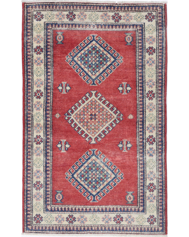 Kazak 2' 10" X 4' 10" Hand Knotted Wool Rug 2' 10" X 4' 10" (86 X 147) / Red / Wool