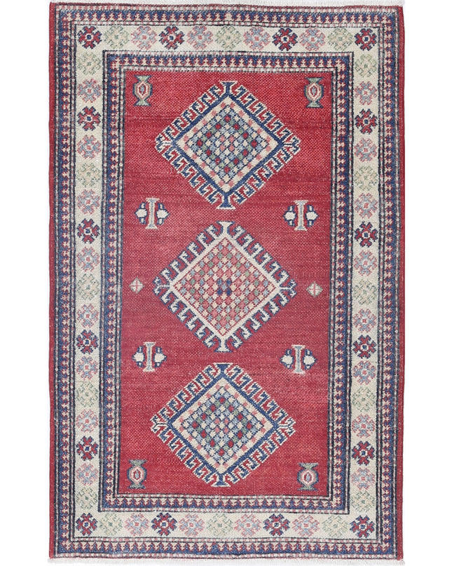 Kazak 2' 10" X 4' 8" Hand Knotted Wool Rug 2' 10" X 4' 8" (86 X 142) / Red / Wool