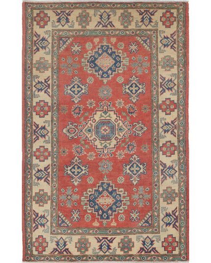 Kazak 3' 0" X 4' 10" Hand Knotted Wool Rug 3' 0" X 4' 10" (91 X 147) / Red / Wool