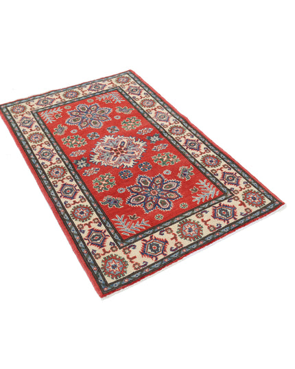 Kazak 3' 2" X 4' 9" Hand Knotted Wool Rug 3' 2" X 4' 9" (97 X 145) / Red / Wool