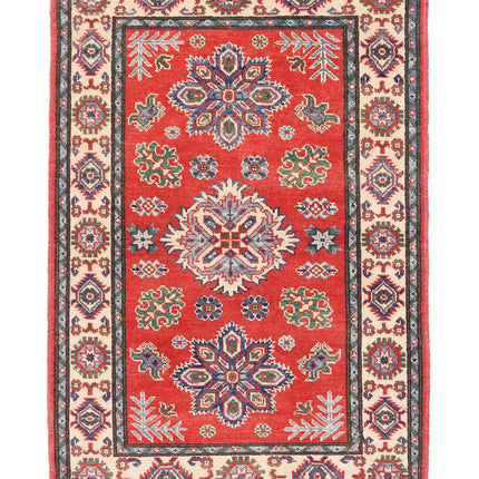 Kazak 3' 2" X 4' 9" Hand Knotted Wool Rug 3' 2" X 4' 9" (97 X 145) / Red / Wool