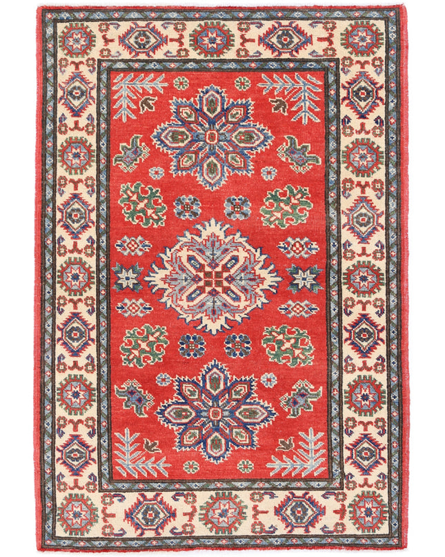 Kazak 3' 2" X 4' 9" Hand Knotted Wool Rug 3' 2" X 4' 9" (97 X 145) / Red / Wool