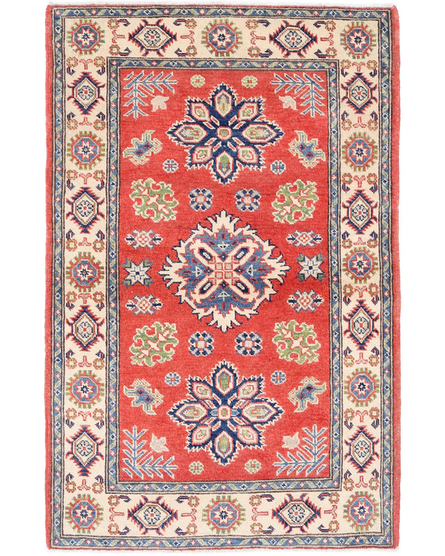 Kazak 3' 0" X 4' 11" Hand Knotted Wool Rug 3' 0" X 4' 11" (91 X 150) / Red / Wool