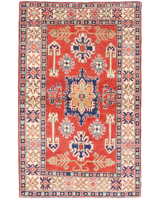 Kazak 3' 1" X 5' 1" Hand Knotted Wool Rug 3' 1" X 5' 1" (94 X 155) / Red / Wool