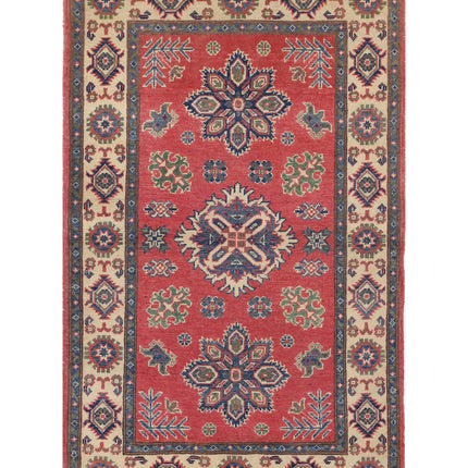 Kazak 3' 0" X 4' 11" Hand Knotted Wool Rug 3' 0" X 4' 11" (91 X 150) / Red / Wool