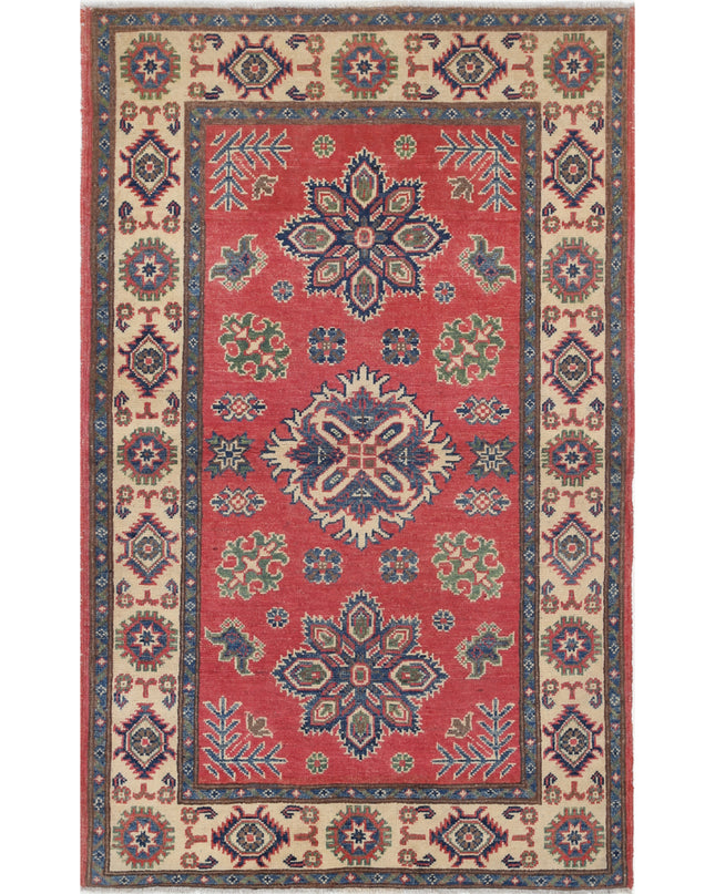Kazak 3' 0" X 4' 11" Hand Knotted Wool Rug 3' 0" X 4' 11" (91 X 150) / Red / Wool