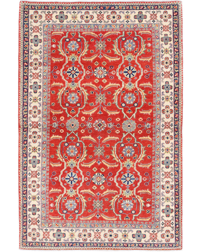 Kazak 3' 1" X 4' 9" Hand Knotted Wool Rug 3' 1" X 4' 9" (94 X 145) / Red / Wool
