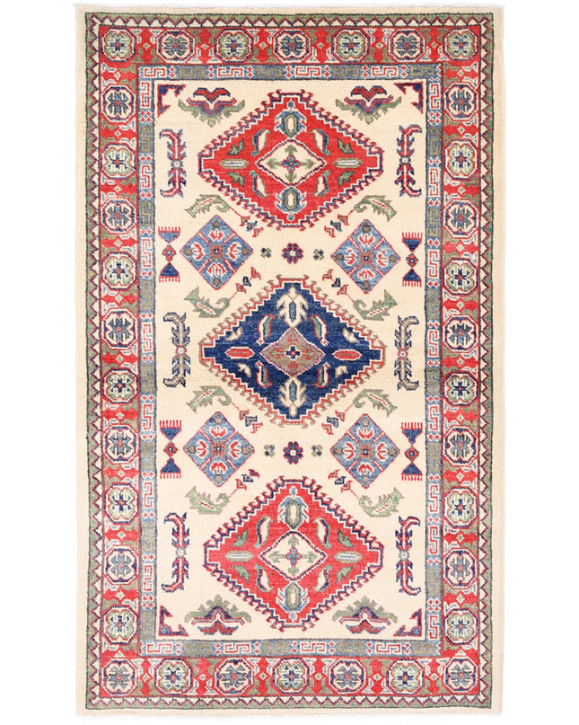 Kazak 3' 1" X 5' 2" Hand Knotted Wool Rug 3' 1" X 5' 2" (94 X 158) / Ivory / Wool