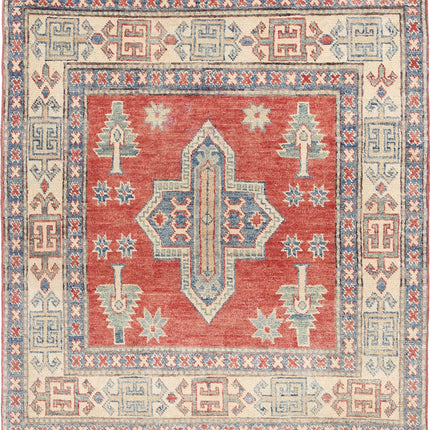 Kazak 3' 2" X 3' 5" Hand Knotted Wool Rug 3' 2" X 3' 5" (97 X 104) / Red / Wool
