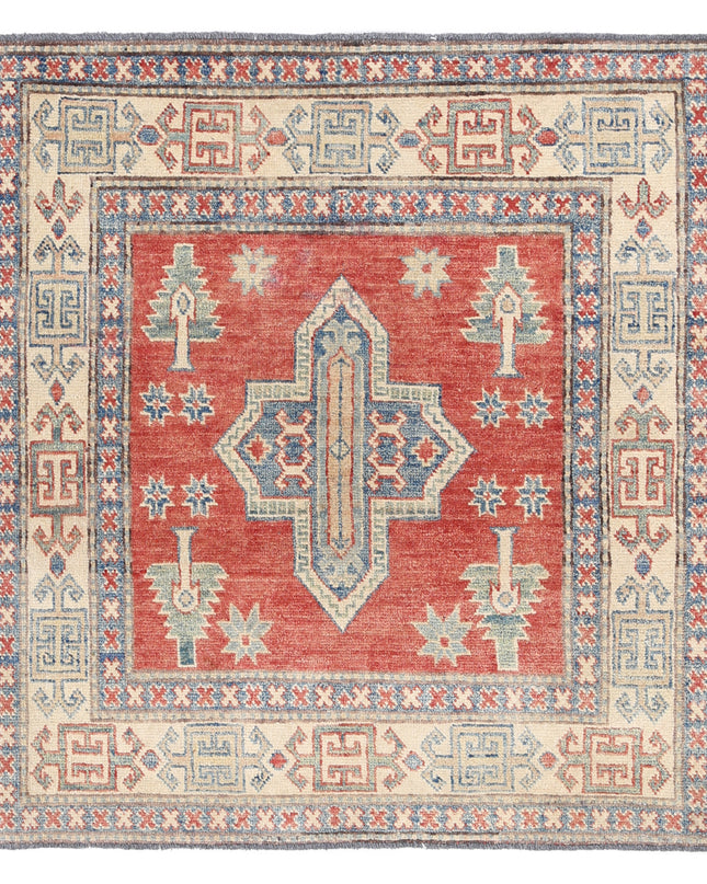 Kazak 3' 2" X 3' 5" Hand Knotted Wool Rug 3' 2" X 3' 5" (97 X 104) / Red / Wool