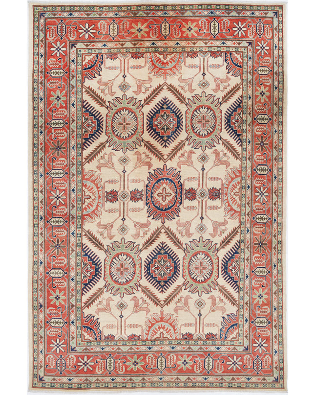 Kazak 6' 5" X 9' 8" Hand Knotted Wool Rug 6' 5" X 9' 8" (196 X 295) / Ivory / Wool