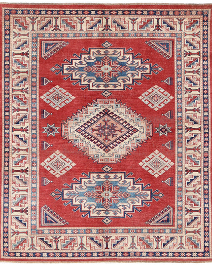 Kazak 4' 11" X 6' 0" Hand Knotted Wool Rug 4' 11" X 6' 0" (150 X 183) / Red / Wool
