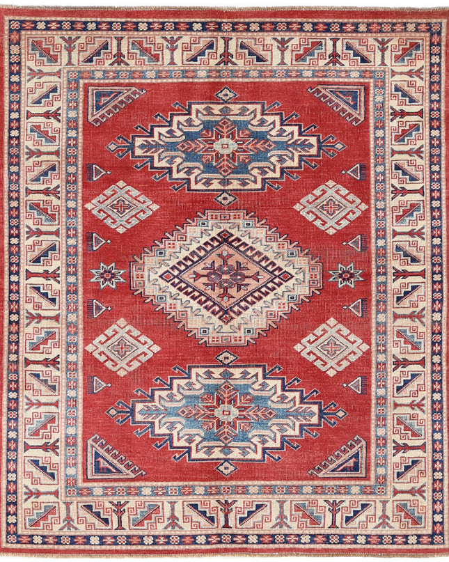 Kazak 4' 11" X 6' 0" Hand Knotted Wool Rug 4' 11" X 6' 0" (150 X 183) / Red / Wool
