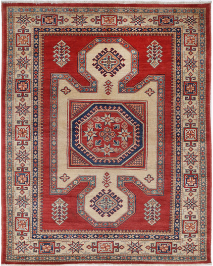 Kazak 4' 11" X 6' 5" Hand Knotted Wool Rug 4' 11" X 6' 5" (150 X 196) / Red / Wool
