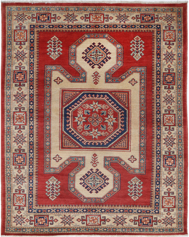 Kazak 4' 11" X 6' 5" Hand Knotted Wool Rug 4' 11" X 6' 5" (150 X 196) / Red / Wool