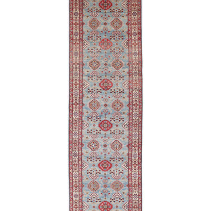 Kazak 4' 0" X 14' 5" Hand Knotted Wool Rug 4' 0" X 14' 5" (122 X 440) / Blue / Wool