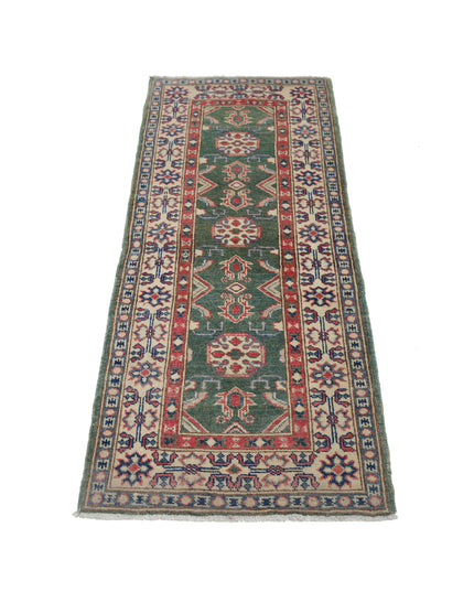 Kazak 2' 1" X 5' 8" Hand Knotted Wool Rug 2' 1" X 5' 8" (63 X 173) / Green / Wool