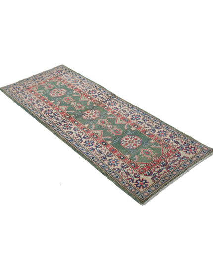 Kazak 2' 1" X 5' 8" Hand Knotted Wool Rug 2' 1" X 5' 8" (63 X 173) / Green / Wool