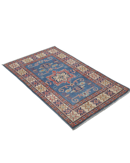 Kazak 2' 10" X 4' 8" Hand Knotted Wool Rug 2' 10" X 4' 8" (86 X 142) / Blue / Wool
