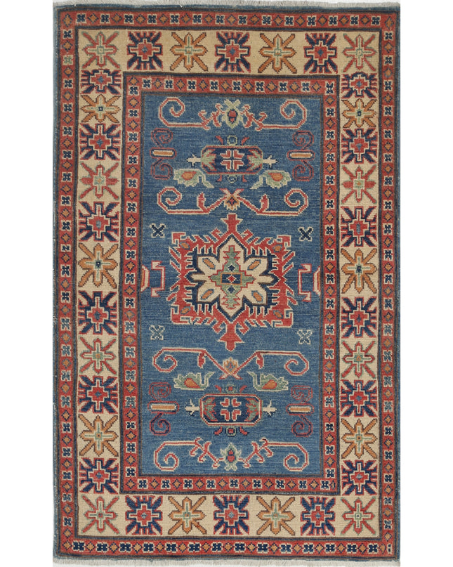 Kazak 2' 10" X 4' 8" Hand Knotted Wool Rug 2' 10" X 4' 8" (86 X 142) / Blue / Wool