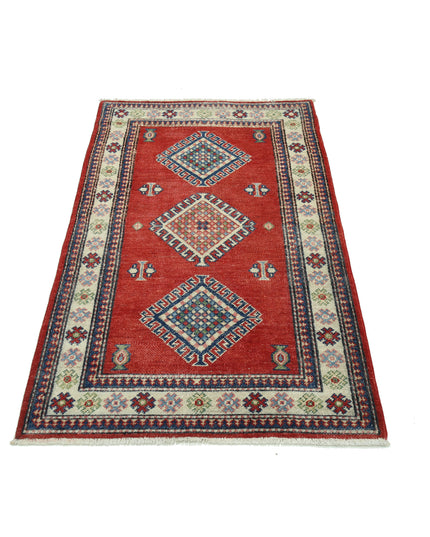 Kazak 3' 0" X 4' 9" Hand Knotted Wool Rug 3' 0" X 4' 9" (91 X 145) / Red / Wool