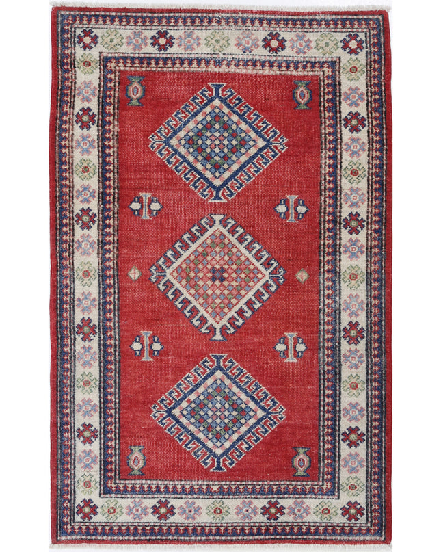 Kazak 3' 0" X 4' 9" Hand Knotted Wool Rug 3' 0" X 4' 9" (91 X 145) / Red / Wool