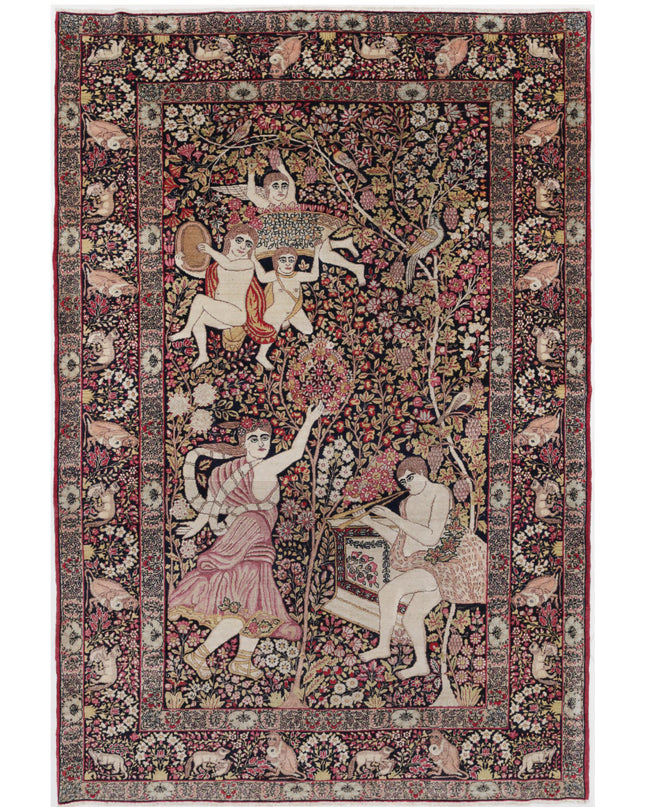 Kerman 4' 10" X 7' 5" Hand Knotted Wool Rug 4' 10" X 7' 5" (147 X 226) / Black / Wool