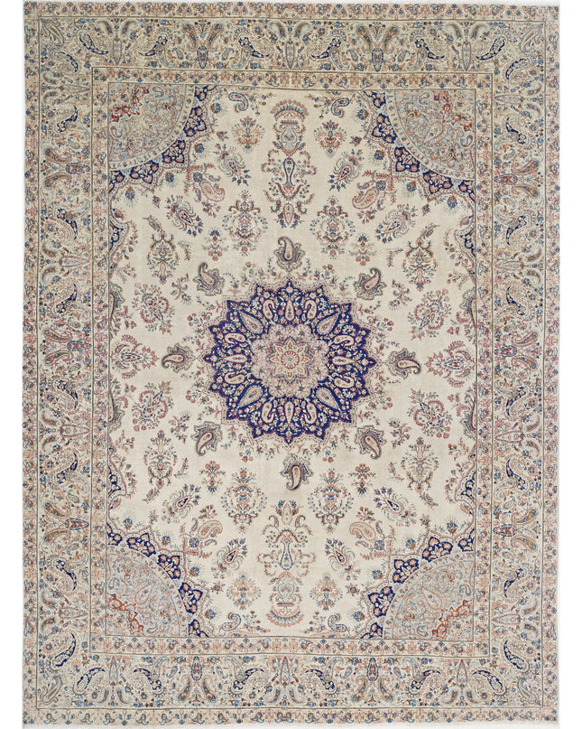 Kerman 9' 9" X 13' 2" Hand Knotted Wool Rug 9' 9" X 13' 2" (297 X 401) / Ivory / Wool