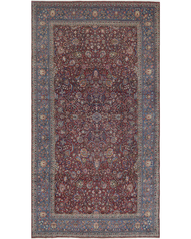 Kerman 10' 8" X 20' 2" Hand Knotted Wool Rug 10' 8" X 20' 2" (325 X 615) / Burgundy / Wool