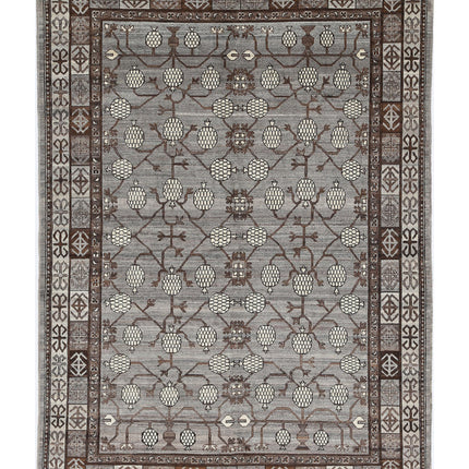 Khotan 5' 6" X 7' 7" Hand Knotted Wool Rug 5' 6" X 7' 7" (168 X 231) / Grey / Wool