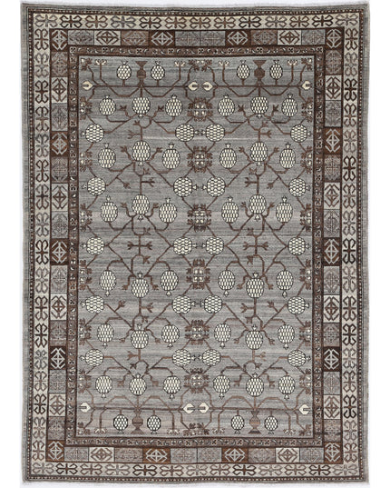 Khotan 5' 6" X 7' 7" Hand Knotted Wool Rug 5' 6" X 7' 7" (168 X 231) / Grey / Wool