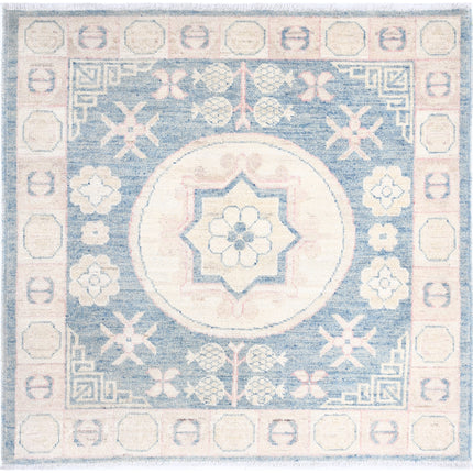 Khotan 3' 2" X 3' 3" Hand Knotted Wool Rug 3' 2" X 3' 3" (97 X 99) / Blue / Wool