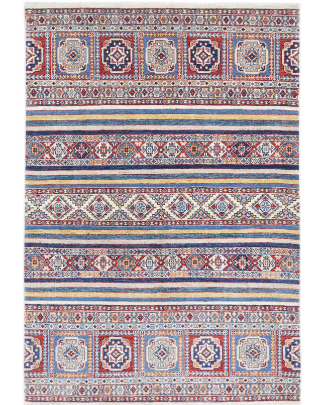 Khurjeen 4' 0" X 5' 11" Hand Knotted Wool Rug 4' 0" X 5' 11" (122 X 180) / Multi / Wool