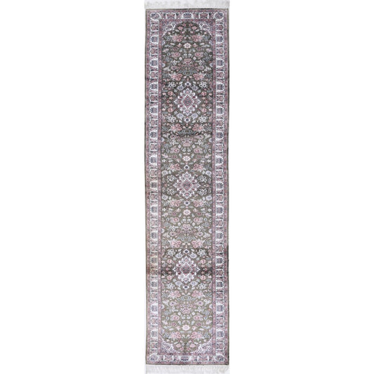 Legacy 2' 7" X 13' 8" Art Silk Hand-Knotted Rug 2' 7" X 13' 8" (79 X 417) / Green / Ivory