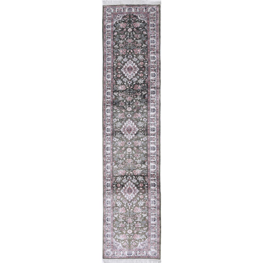 Legacy 2' 7" X 13' 8" Art Silk Hand-Knotted Rug 2' 7" X 13' 8" (79 X 417) / Green / Ivory