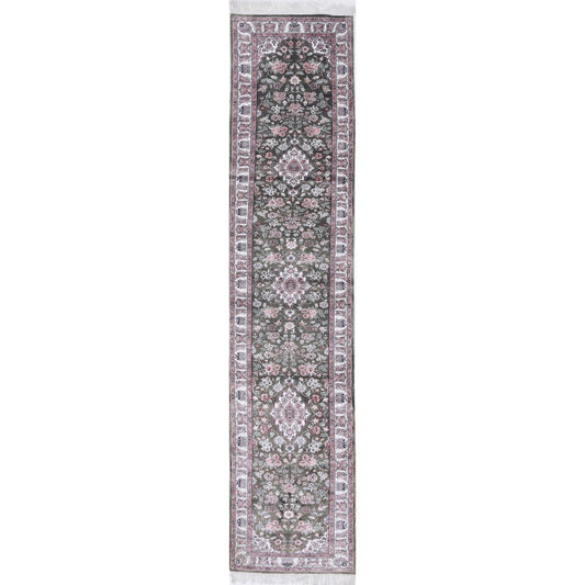 Legacy 2' 5" X 13' 8" Art Silk Hand-Knotted Rug 2' 5" X 13' 8" (74 X 417) / Green / Ivory