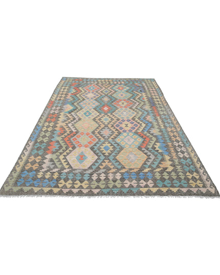 Maimana Kilim 6' 4" X 9' 8" Hand Knotted Wool Kilim 6' 4" X 9' 8" (193 X 295) / Grey / Wool